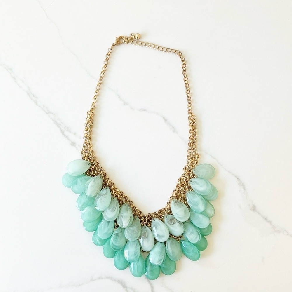 NECKLACE gold with green gem stones adjustable costume jewelry